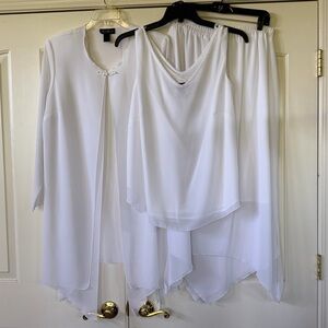 Ashley Stewart Three-Piece White Chiffon Set - Jacket, Top & Skirt .Make Offer.
